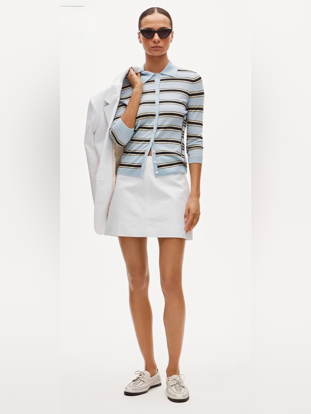NWOT $150 XS J. CREW 2026 FEATHERWEIGHT 100% CASHMERE CARDIGAN DECO BLUE STRIPE